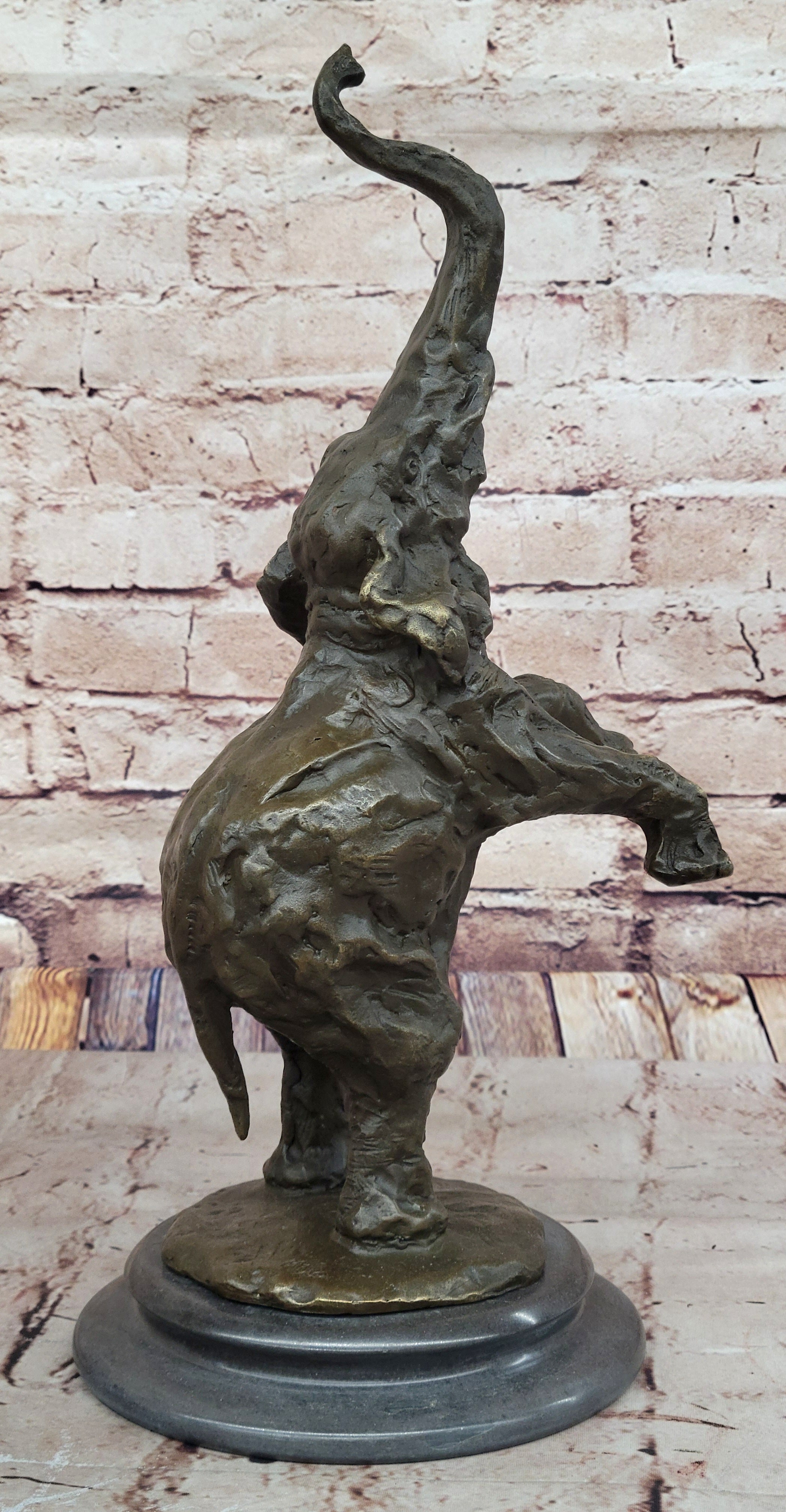 Majestic Rearing Elephant Bronze Statue – Wildlife Sculpture on Marble Base