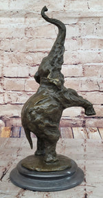 Majestic Rearing Elephant Bronze Statue – Wildlife Sculpture on Marble Base