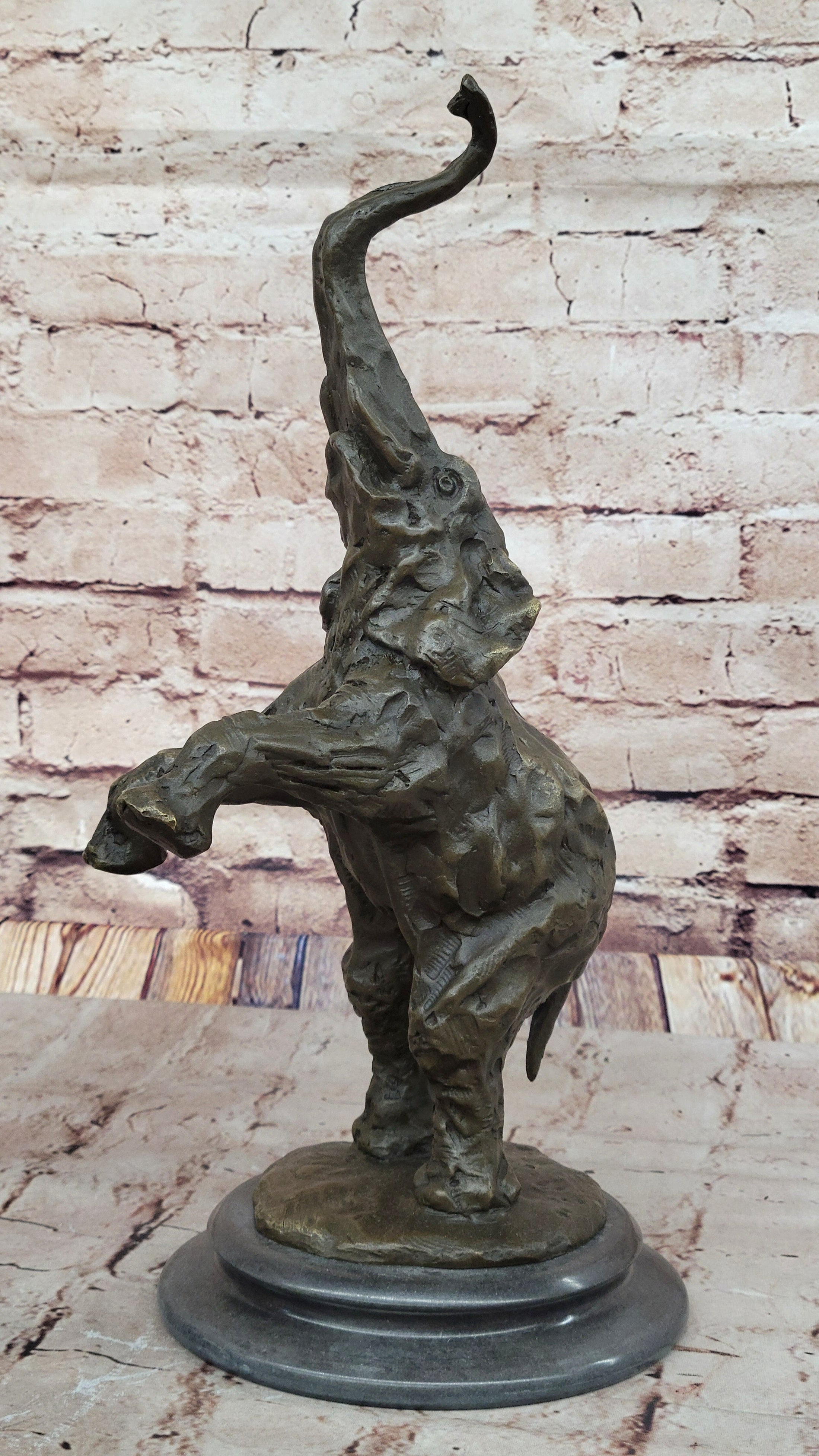 Majestic Rearing Elephant Bronze Statue – Wildlife Sculpture on Marble Base