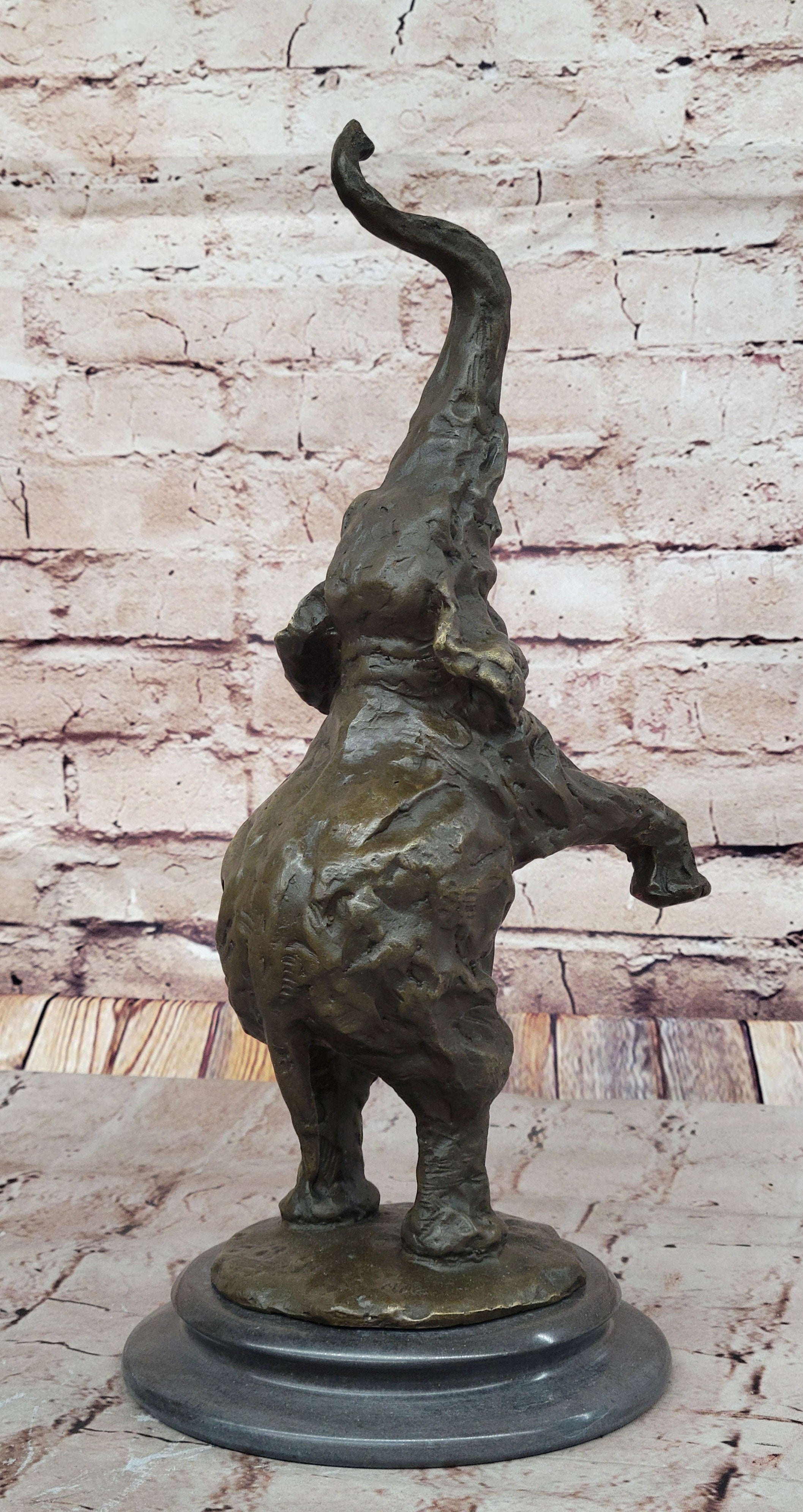 Majestic Rearing Elephant Bronze Statue – Wildlife Sculpture on Marble Base