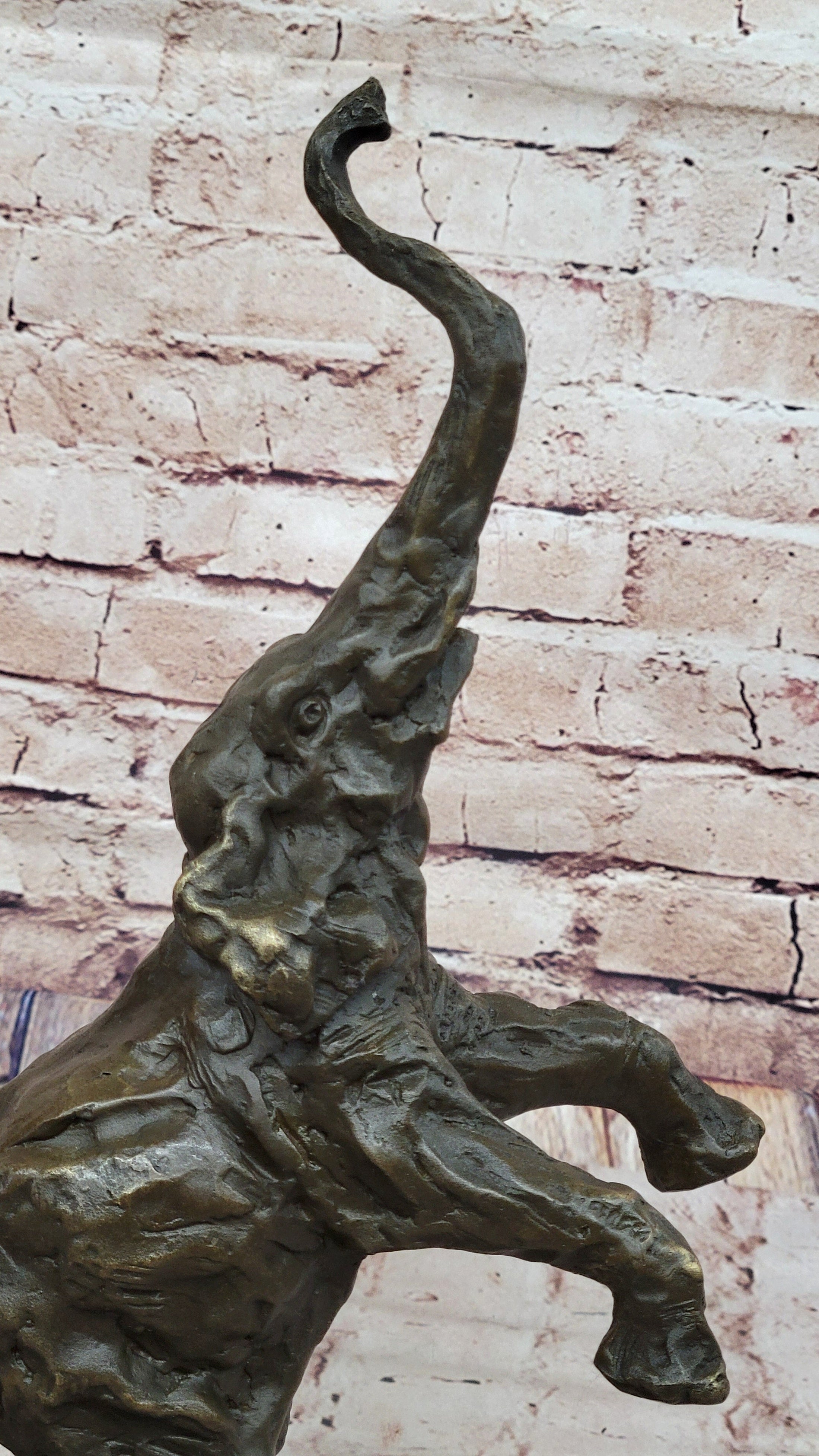 Majestic Rearing Elephant Bronze Statue – Wildlife Sculpture on Marble Base