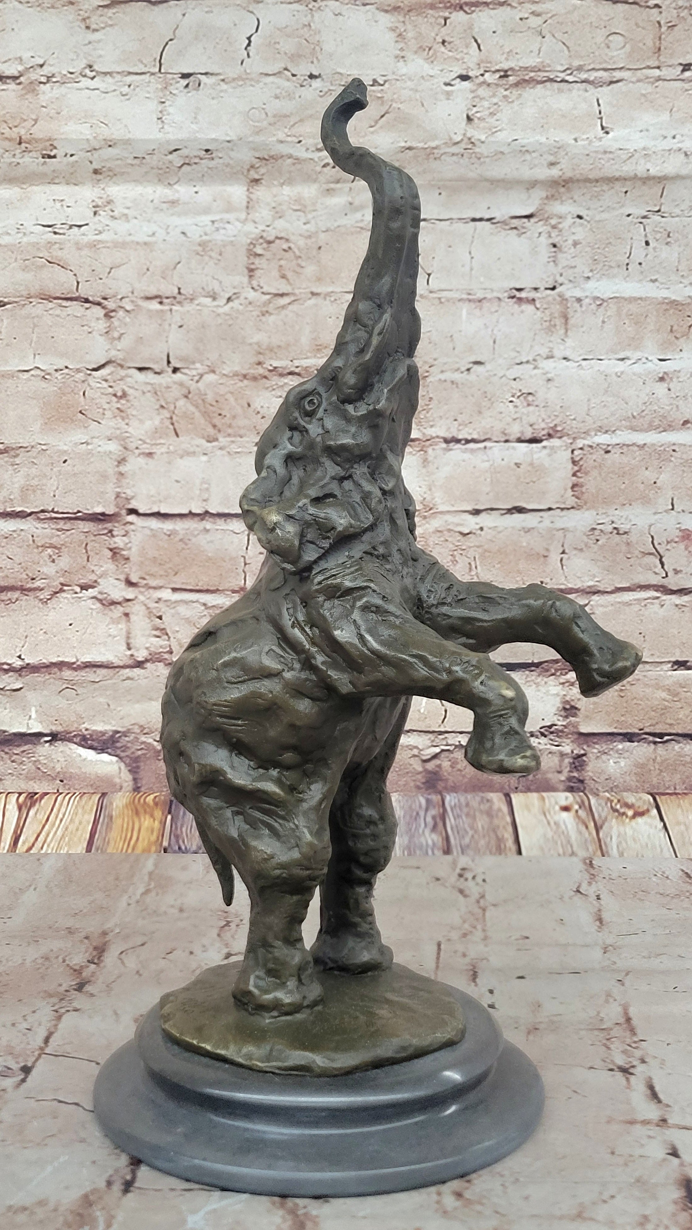 Majestic Rearing Elephant Bronze Statue – Wildlife Sculpture on Marble Base