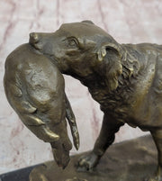 Hot Cast Bronze Golden Retriever Hunting Dog w/ Quail Statue Sculpture Art Decor