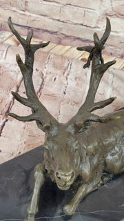 Stag Buck Elk Deer Laying Down - Bronze Wildlife Sculpture by Milo on Marble Base