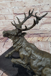 Stag Buck Elk Deer Laying Down - Bronze Wildlife Sculpture by Milo on Marble Base
