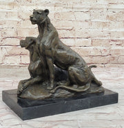 Impressionist Bronze Art Sculpture of a Pair of Female Lions Lionesses on Marble Base