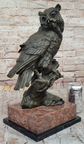 Load image into Gallery viewer, Milo Watchful Owl on Branch – Intricately Detailed Bronze Sculpture with Marble Base
