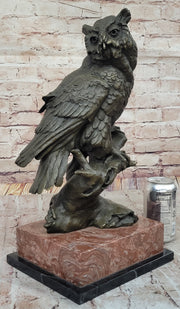 Milo Watchful Owl on Branch – Intricately Detailed Bronze Sculpture with Marble Base