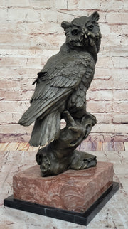 Milo Watchful Owl on Branch – Intricately Detailed Bronze Sculpture with Marble Base