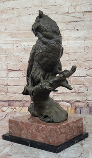 Milo Watchful Owl on Branch – Intricately Detailed Bronze Sculpture with Marble Base