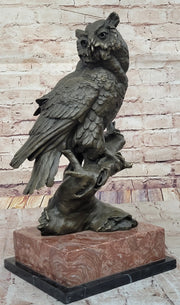 Milo Watchful Owl on Branch – Intricately Detailed Bronze Sculpture with Marble Base