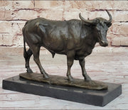 Bronze Bull Cow Cattle Sculpture Statue Figure on Marble Base by Milo