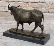 Bronze Bull Cow Cattle Sculpture Statue Figure on Marble Base by Milo