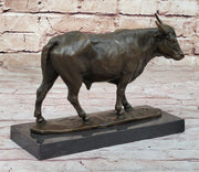 Bronze Bull Cow Cattle Sculpture Statue Figure on Marble Base by Milo