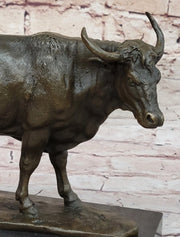 Bronze Bull Cow Cattle Sculpture Statue Figure on Marble Base by Milo