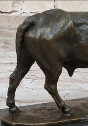 Bronze Bull Cow Cattle Sculpture Statue Figure on Marble Base by Milo
