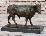 Bronze Bull Cow Cattle Sculpture Statue Figure on Marble Base by Milo