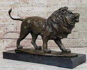 Walking Lion Bronze Sculpture Statue Figure on Marble Base Signed Milo