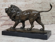 Walking Lion Bronze Sculpture Statue Figure on Marble Base Signed Milo