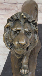 Walking Lion Bronze Sculpture Statue Figure on Marble Base Signed Milo