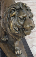 Load image into Gallery viewer, Walking Lion Bronze Sculpture Statue Figure on Marble Base Signed Milo

