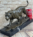 Load image into Gallery viewer, Panther Mountain Lion Big Cat Bronze Statue Sculpture Figure on Marble Base
