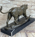 Load image into Gallery viewer, Panther Mountain Lion Big Cat Bronze Statue Sculpture Figure on Marble Base
