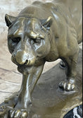 Load image into Gallery viewer, Panther Mountain Lion Big Cat Bronze Statue Sculpture Figure on Marble Base
