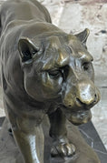 Load image into Gallery viewer, Panther Mountain Lion Big Cat Bronze Statue Sculpture Figure on Marble Base
