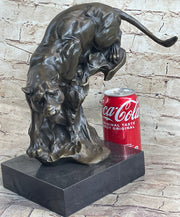 Pouncing Cougar Mountain Lion Cat Bronze Statue Sculpture Figure 11.5