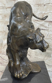 Pouncing Cougar Mountain Lion Cat Bronze Statue Sculpture Figure 11.5