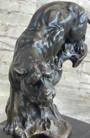 Pouncing Cougar Mountain Lion Cat Bronze Statue Sculpture Figure 11.5