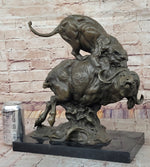 Fierce Lion vs. Buffalo – Hot Cast Bronze Wildlife Sculpture by Milo