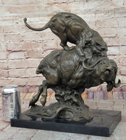 Fierce Lion vs. Buffalo – Hot Cast Bronze Wildlife Sculpture by Milo