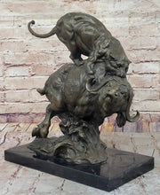 Fierce Lion vs. Buffalo – Hot Cast Bronze Wildlife Sculpture by Milo