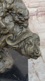 Fierce Lion vs. Buffalo – Hot Cast Bronze Wildlife Sculpture by Milo
