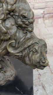 Fierce Lion vs. Buffalo – Hot Cast Bronze Wildlife Sculpture by Milo