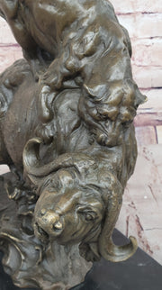 Fierce Lion vs. Buffalo – Hot Cast Bronze Wildlife Sculpture by Milo
