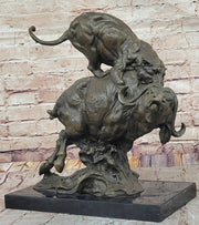 Fierce Lion vs. Buffalo – Hot Cast Bronze Wildlife Sculpture by Milo