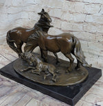 HORSES HARMONY STALLION BRONZE SCULPTURE STATUE HOT CAST MARBLE BASE FIGURINE SA