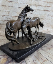HORSES HARMONY STALLION BRONZE SCULPTURE STATUE HOT CAST MARBLE BASE FIGURINE SA