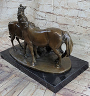HORSES HARMONY STALLION BRONZE SCULPTURE STATUE HOT CAST MARBLE BASE FIGURINE SA