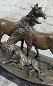 HORSES HARMONY STALLION BRONZE SCULPTURE STATUE HOT CAST MARBLE BASE FIGURINE SA