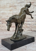 Load image into Gallery viewer, Jumping Wild Horse Mustang Stallion Bronze Sculpture Statue on Marble Base

