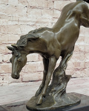 Jumping Wild Horse Mustang Stallion Bronze Sculpture Statue on Marble Base
