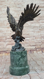 Bronze Bald Eagle Sculpture with Outstretched Wings on Green Marble Base by Milo
