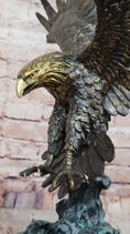 Load image into Gallery viewer, Bronze Bald Eagle Sculpture with Outstretched Wings on Green Marble Base by Milo
