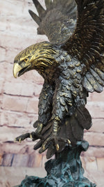 Bronze Bald Eagle Sculpture with Outstretched Wings on Green Marble Base by Milo