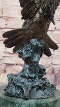 Load image into Gallery viewer, Bronze Bald Eagle Sculpture with Outstretched Wings on Green Marble Base by Milo
