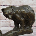 Load image into Gallery viewer, Green Patina Bear Family on a tree stump Bronze Sculpture Statue Figurine
